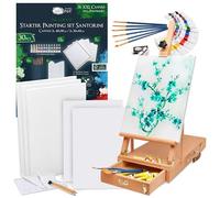 Artina kit peinture 30pcs avec chevalet bois Le Mans table tiroir | Set acrylique 5 châssis 12 couleurs acryliques pinceaux de table avec tiroir rangement outils valise entoilé Santorini
