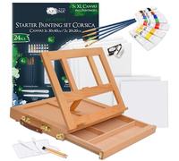 Artina kit peinture acrylique 25pcs chevalet de table hêtre Colmar tiroir | Set 5 châssis 8 peintures acryliques pinceaux palette avec tiroir rangement outils mallette bois coffret Corsica