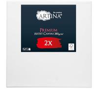 Artina lot de 2 petite toile peinture châssis bois coton à peindre canvas | 40x40cm blanche vierge 100% stable peinte au préalable tableau Canvas entoilé acrylique blanc mini Premium