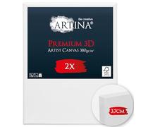 Artina lot de 2 toile 3D canvas FSC® châssis bois coton sans acide stable | 18x24cm blanche 100% tableau à peindre peinture cadre apprêté 3 fois Toiles indéformable triple apprêt acrylique 3D Premium