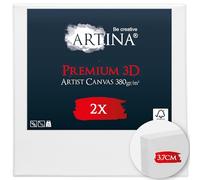 Artina lot de 2 toile 3D canvas FSC® châssis bois coton sans acide stable | 25x25cm blanche 100% tableau à peindre peinture cadre apprêté 3 fois Toiles entoilé non déformable carrée artiste 3D Premium