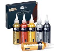 Artina Metallic Crylic Kit Peinture Acrylique 6x150 ml - Couleurs Acryliques Métallisées Or, Argent, Bronze, Cuivre - Peinture Scintillant Séchage Rapide et Forte Pigmentation pour Peindre sur Toile
