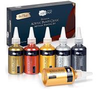 Artina Metallic kit peinture acrylique métallisée séchage rapide pour toile | 6x75ml or argent bronze cuivre scintillant forte pigmentation pour peindre Couleurs Acryliques Métallisées pinceau set Crylic