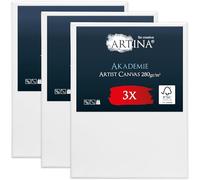 Artina Set de 3 Canvas Toile Peinture Tableau Châssis Entoilés Bois FSC® | 30x40cm blanche 100% coton a peindre stable Toiles acrylique aquarelle artiste vierge Akademie