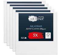 Artina Set de 5 Canvas Petite Toile Tableau Châssis Entoilés Bois FSC® | 15x15cm blanche 100% coton toiles peinture stable Peindre acrylique aquarelle artiste mini Akademie