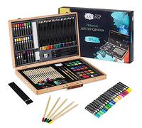 Artina Set de 89 pièces de Peinture XXL avec Coffret en Bois Dessin Genova - avec des craies de Cire, Crayons, peintures aquarelles, Pastels et pinceaux