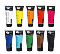 Artina set peinture acrylique couleurs de base séchage rapide haute toile | 10 peintures acryliques différentes de 120ml de base étanche à l'eau haute pigmentation artiste toile bois qualité Crylic