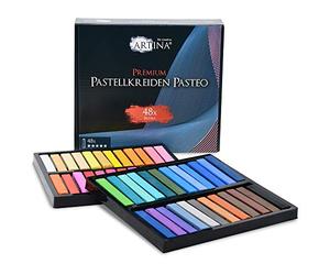 Artina Soft Pastel boîte set de 48 craies pastels pour peinture | crayons de dureté moyenne haute qualité couleurs vives craie couleur pour l'artiste Professionelles Kit tendres art Pasteo