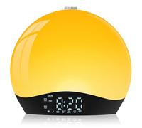ARTINABS Réveil Simulateur d'Aube avec Enceinte Bluetooth, Lampe de Chevet LED Multicolore, Radio, 22 Sons Nature, 2 Alarmes, 20 Niveaux de Luminosité, Snooze, Minuterie - Adaptateur Inclus (Jaune)