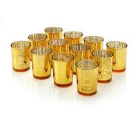 Artis Photophores en Verre Mercurisé Lot de 12, Doré Moucheté | Coupelles à bougie chauffe-plat pour mariage, fête, centre de table et déco, finition métallique antique, 68mm, sans plomb