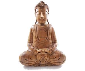 Artisanal Grande Sculpture Bouddha Assis 40cm en Bois sculpté