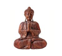 Artisanal Grande Statue de Bouddha Assis en Bois Massif sculpté Main 40cm