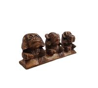 Artisanal Les 3 singes Secret du Bonheur. Statuette en Bois Massif 7cm