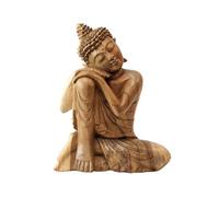 Artisanal Statue de Bouddha Assis 40cm - Bois Massif Brut sculpté Main.