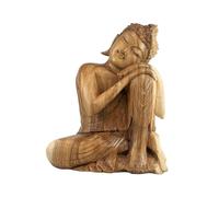 Artisanal Statue du Bouddha penseur 40cm - Bois Massif Brut sculpté.
