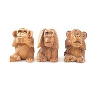 Artisanal Statues 3 singes de la Sagesse 10cm décoration en Bois.