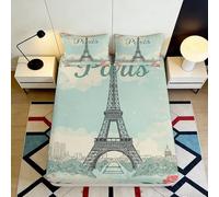 Artisanale Housse de Matelas Paris Eiffel Bed Cover, Microfiber Toucher délicat, 3D Printed, Cadeau invité, Chambre d’hôte, Entretien Facile, Protection Matelas, Design élégant 200x200x25cm