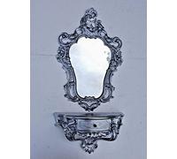 Artissimo Miroir mural baroque avec console murale, console en argent 50 x 76 cm, décoration murale + console avec tiroir