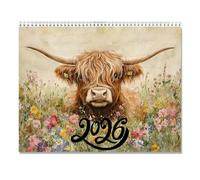 Artistic Cow Calendrier mural 2026 à usage décoratif avec pages détachables et rappels de vacances dans les environnements de travail Carte de visite