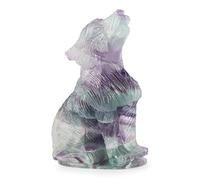 Artistone Statue de loup en cristal de fluorite arc-en-ciel sculptée - 5,1 cm - Figurine de loup sculptée - Cristaux de guérison - Cadeau artistique - Décoration d'intérieur