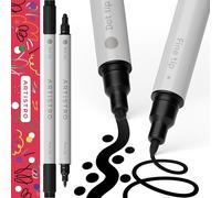 Artistro 2 Black Acrylic Paint Pens Dual-Tip Dot+Fine for Fabric & Rock | Opaque Water-Based Colour that Shows Up on Dark Card, Two Nib Widths in One Barrel, Craft Gift for Adults, Teens & Kids