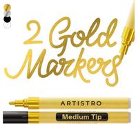 Artistro 2 Stylos Peinture Acrylique Doré - Pointe Moyenne 3 mm - Pour Roche, Céramique, Bois, Verre, Plastique, Tissu - Idéal pour Projets Artistiques, Loisirs Créatifs
