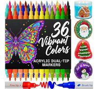 Artistro 36 Acrylic Paint Markers - Paint Pens for Drawing, Brush + Fine Tips - For Fabric, Rock, Glass, Wood, DIY, Eggs - Art and Craft Supplies for Adults, Teens, Kids - Easter Basket Stuffers