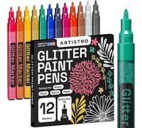 Artistro Feutres à Paillettes Pour Peinture sur Roche, Pierre, Céramique, Verre, Bois, Tissu, Scrapbooking, Bricolage, Cartes, Coloriage. Lot de 12 Marqueurs Acryliques à Pointe Extra-Fine 0,7 mm