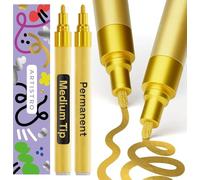 Artistro marqueur permanent or 2 pièces - marqueurs étanches pour pneu, tissu, pierre, verre, céramique, bois, papier - stylos peinture à base d’huile - pointe moyenne 3 mm