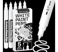 Artistro Marqueurs Blancs Pour la Peinture sur Roche, Pierre, Céramique, Verre, Bois, Pneu, Tissu, Métal, Toile. Set de 5 Feutres Blancs pour Peinture Acrylique à Base d'Eau à Pointe Extra-Fine