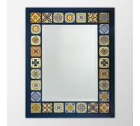 Artistry Home Miroir mural en mosaïque bleu grec 41 x 51 cm fait à la main avec cadre en bois rustique pour salle de bain, couloir ou salon