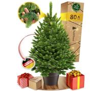 ArtiTree Sapin de Noël Artificiel LED en Pot 100% PE 80 cm | Petit sapin artificiel LED fixé dans son pot, aiguilles réalistes 100% PE