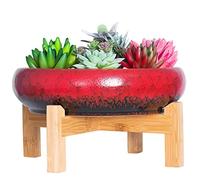 ARTKETTY Pot de Fleurs, Grand Pot de Succulentes avec Drainage Pot de Bonsaï Rond avec Support Pot en Céramique pour Plantes Cactus