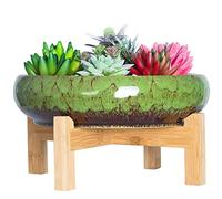 ARTKETTY Pot de Fleurs, Grand Pot de Succulentes avec Drainage Pot de Bonsaï Rond avec Support Pot en Céramique pour Plantes Cactus