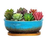 ARTKETTY Pot de Fleurs succulentes rectangulaire en céramique avec Plateau de Drainage - 20 cm - pour la Maison, Le Jardin, la fenêtre