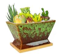 ARTKETTY Pots de Plantes Grasses - Grand Pot de Fleurs de 17,8 cm avec Plateau de Drainage, Pots Peu Profonds en céramique pour Plantes d'intérieur, Cactus Moderne, bonsaï, décoration pour la Maison