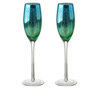 Artland - Lot de 2 flûtes à champagne Paon - Bleu/vert et argenté | Capacité de 200 ml par verre | Un cadeau de fiançailles ou de mariage