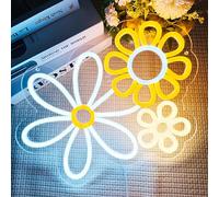 Artlast Panneau néon marguerite, 34 x 33,6 cm, blanc froid + blanc chaud + jaune, acrylique, support mural, LED, fleur bohème, signalisation décorative pour décoration d'intérieur, cadeau, décoration