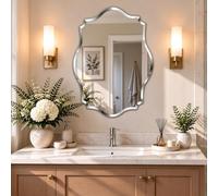 Artloge Miroir Mural Asymétrique Design sans Cadre, Miroir Organique Salon en Verre Biseauté Grand Miroirs Muraux Irrégulier pour Salle de Bain Entrée Chambre Argenté Decoration Maison - 50 * 70cm