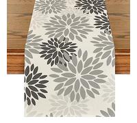 Artoid Mode Chemin de table fleurs gris Dahlias d'automne, décoration de table saisonnière pour l'été, cuisine, intérieur, vacances, fête, 40x100 cm