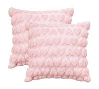 Artoid Mode Ensemble de 2 housses de coussin en fausse fourrure jacquard cœur en velours rose, 40x40 cm - Poil de luxe - Housse de coussin décorative pour canapé - Décoration pour chambre à coucher