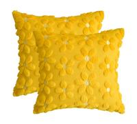 Artoid Mode Ensemble de 2 housses de coussin en jacquard imitation fourrure avec motifs de marguerites jaunes, 40x40 cm - Velours - Décoration de printemps - Plüsch - Sofakissen - Coussin décoratif