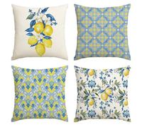 Artoid Mode Ensemble de 4 Housses de Coussin Citron Fleurs Florales d'été, 40x40 cm, Housse de Coussin Saisonnière, Décorative, Pour Canapé, Salon, Décoration