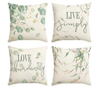 Artoid Mode Eucalyptus Live Simply Love Abundantly Printemps Lot de 4 housses de coussin décoratives d'été pour canapé, salon, 40 x 40 cm