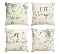 Artoid Mode Eucalyptus Live Simply Love Abundantly Printemps Lot de 4 housses de coussin décoratives d'été pour canapé, salon, 45 x 45 cm