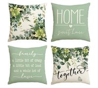 Artoid Mode Family Love Lot de 4 housses de coussin décoratives pour l'été Motif feuilles d'eucalyptus 40 x 40 cm