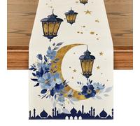 Artoid Mode Lanterne en Forme de Lune et Étoile, Chemin de Table Eid Ramadan 40x140 cm, Décoration de Cuisine Saisonnière pour le Printemps, Décoration de Table pour la Maison, Décoration de Fête des