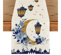Artoid Mode Lanterne en Forme de Lune et Étoile pour Ramadan Eid, Chemin de Table de 40x180 cm, Décoration de Cuisine Saisonnière pour le Printemps, Décoration de Table pour la Maison, Décoration de