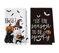 Artoid Mode Lot 2 Torchons Cuisine Halloween Fantôme Chauve-Souris 42x65cm | Serviettes Polyester Saisonnières Citrouille Décoration de Cuisine