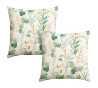 Artoid Mode Lot de 2 housses de coussin d'été vertes - Feuilles d'eucalyptus - 45 x 45 cm - Décoration saisonnière pour canapé, salon